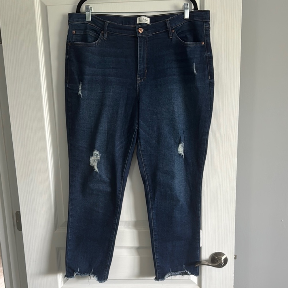Nicole Miller SOHO High Rise Ankle Slim Jeans Distressed Raw Hem size 16